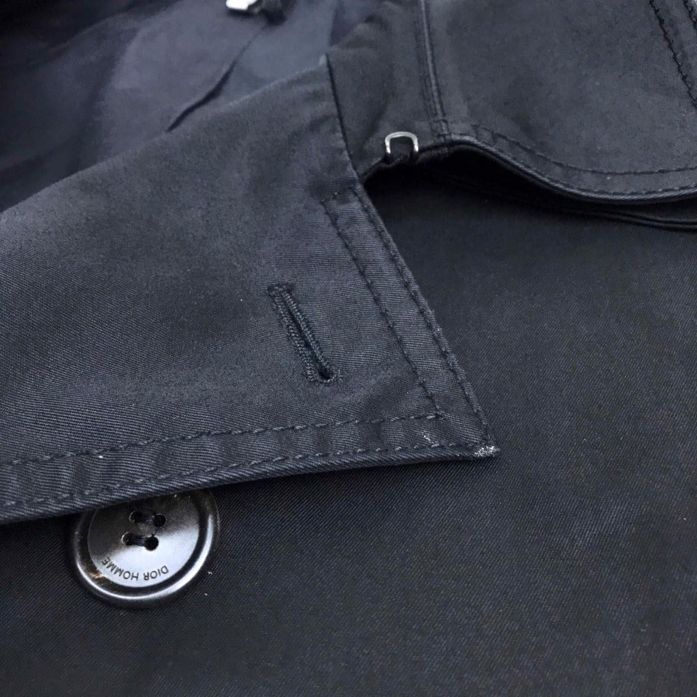 DIOR HOMME Men's Black Double-Breasted Cotton Trench Coat with Belt