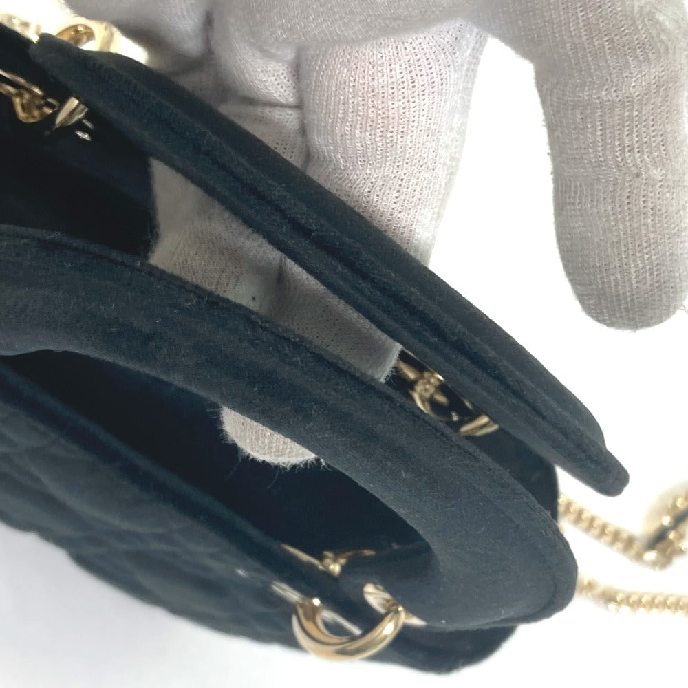 Dior LADY DIOR Chain Lady Dior Cannage Mini Rhinestone 2-Way Shoulder Bag/Handbag Velour/Leather Women's Black