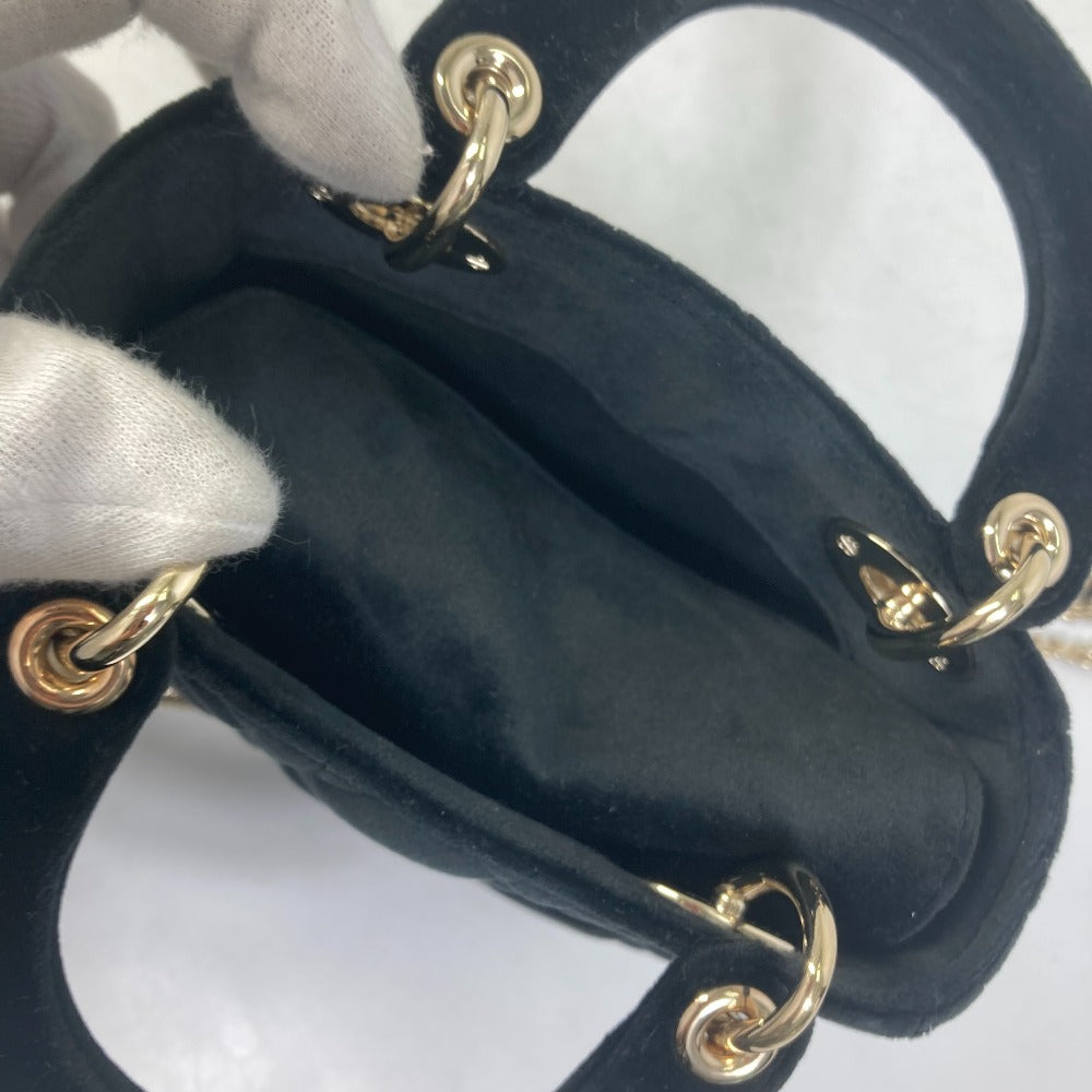Dior LADY DIOR Chain Lady Dior Cannage Mini Rhinestone 2-Way Shoulder Bag/Handbag Velour/Leather Women's Black