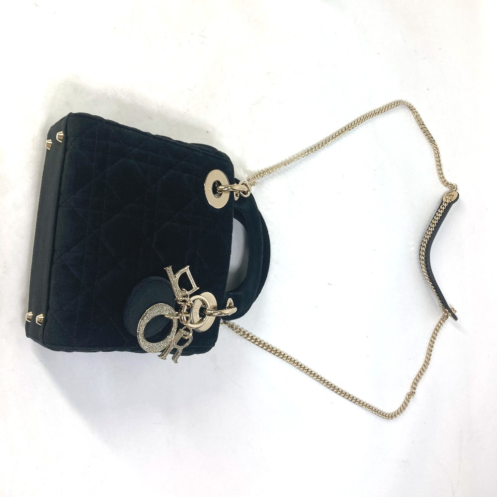 Dior LADY DIOR Chain Lady Dior Cannage Mini Rhinestone 2-Way Shoulder Bag/Handbag Velour/Leather Women's Black