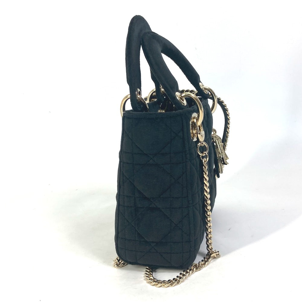 Dior LADY DIOR Chain Lady Dior Cannage Mini Rhinestone 2-Way Shoulder Bag/Handbag Velour/Leather Women's Black
