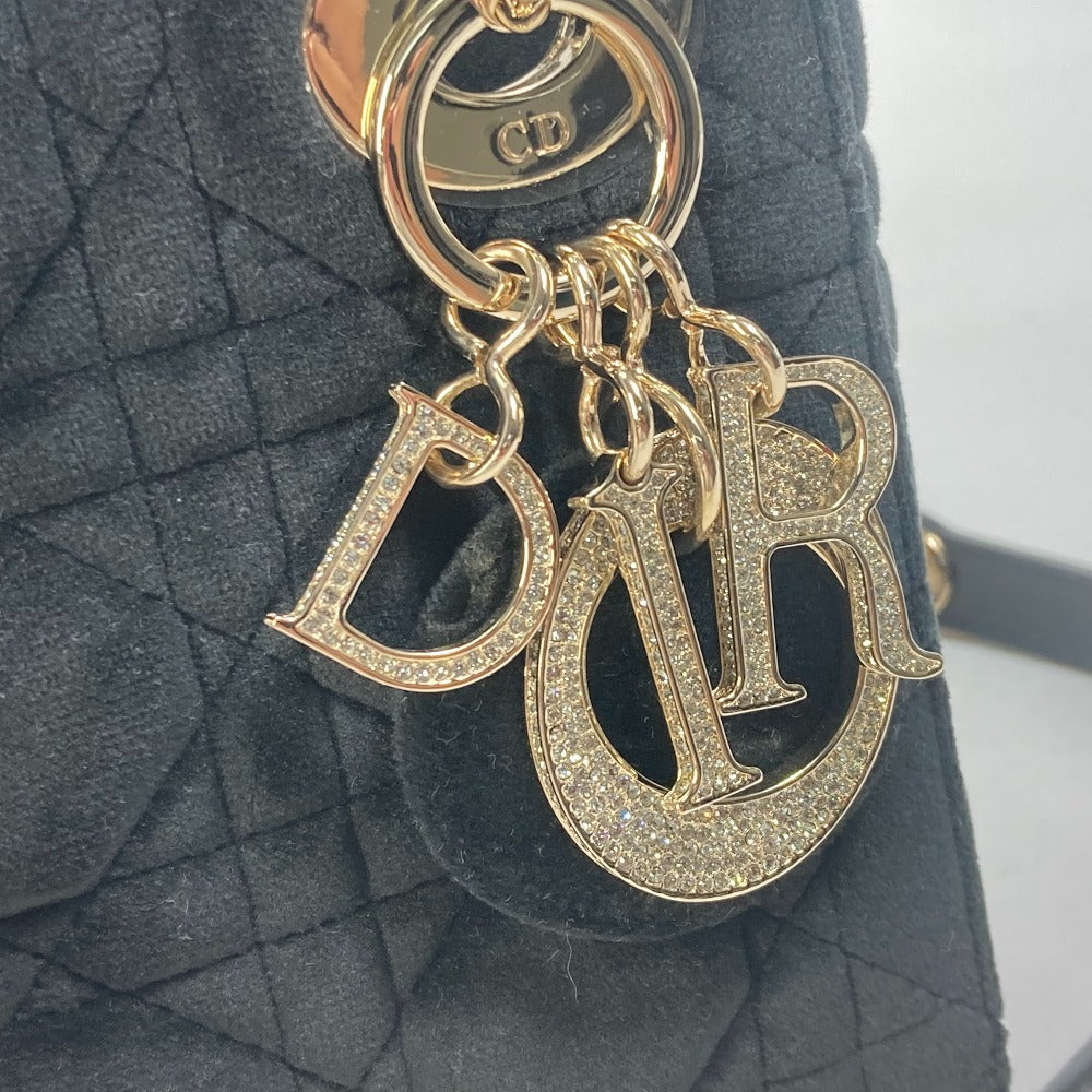 Dior LADY DIOR Chain Lady Dior Cannage Mini Rhinestone 2-Way Shoulder Bag/Handbag Velour/Leather Women's Black