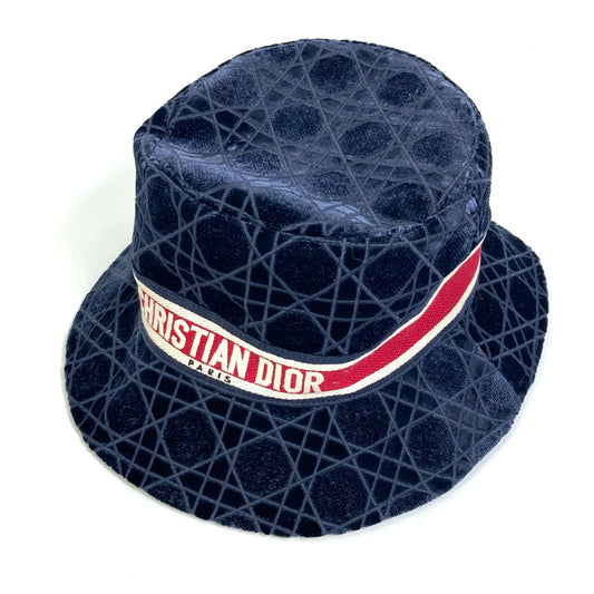 Dior 15CAN923X134 21AW ベロア カナージュ ロゴ ボブ 帽子 バケットハット ハット コットン ユニセックス ネイビー