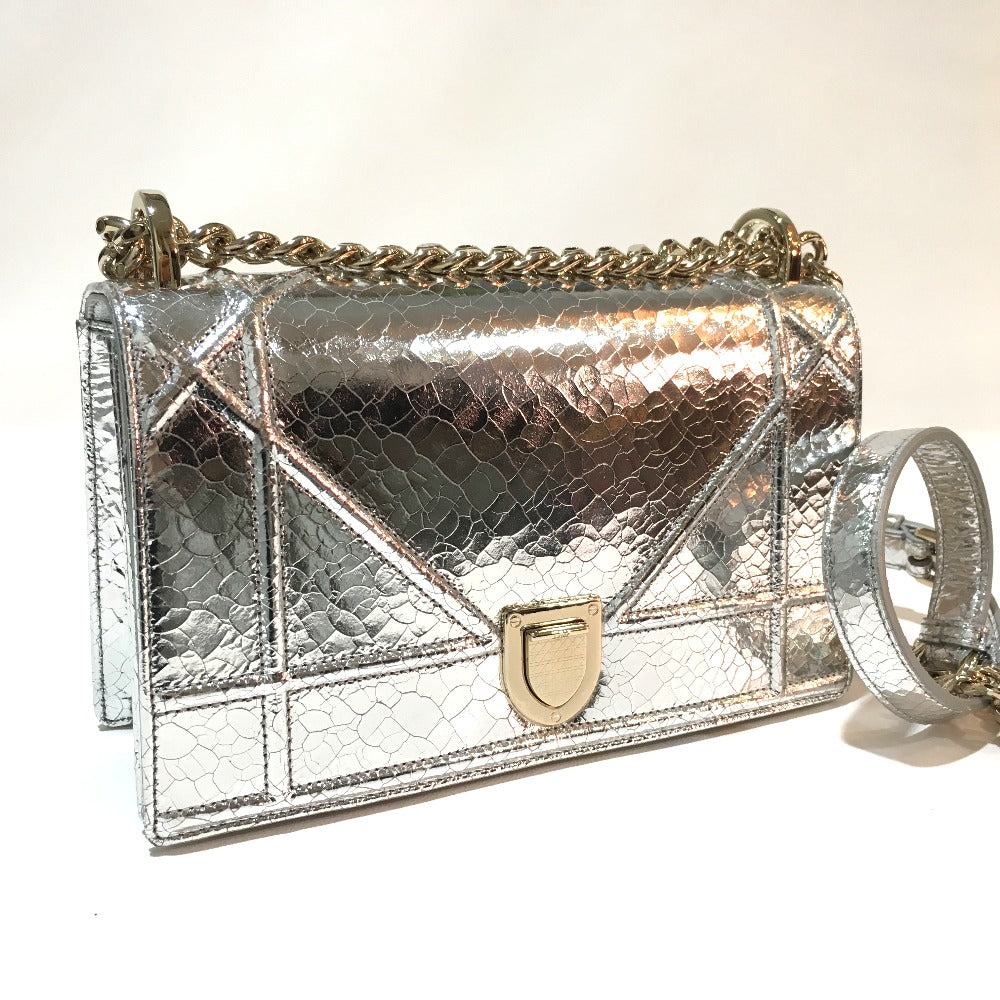 Dior Small Flap Bag, DIORAMA Chain Shoulder Bag, Leather, Silver, Women's