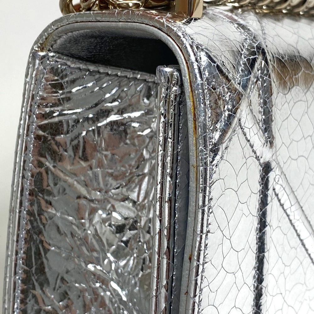 Dior Small Flap Bag, DIORAMA Chain Shoulder Bag, Leather, Silver, Women's