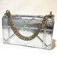 Dior Small Flap Bag, DIORAMA Chain Shoulder Bag, Leather, Silver, Women's