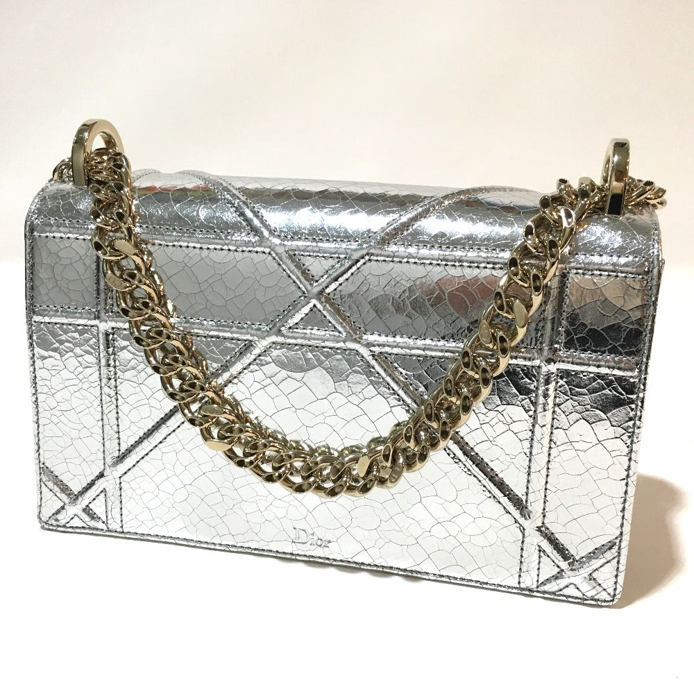 Dior Small Flap Bag, DIORAMA Chain Shoulder Bag, Leather, Silver, Women's