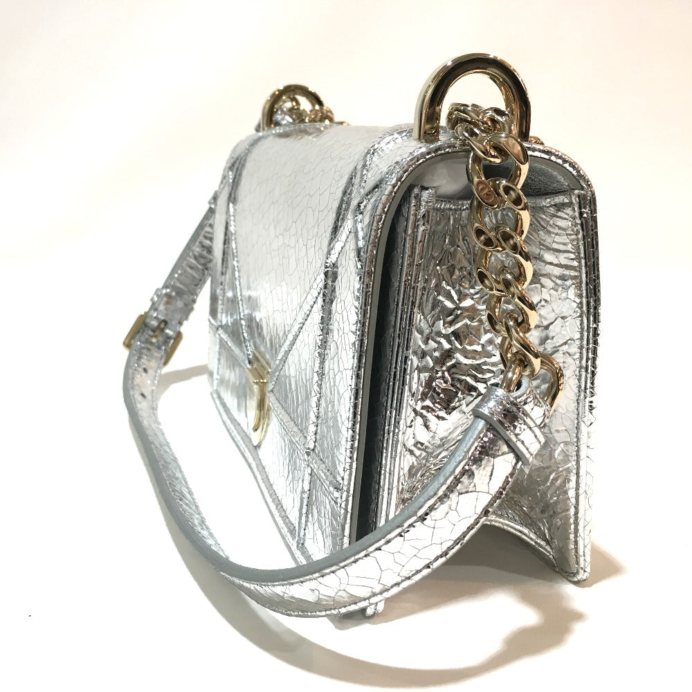 Dior Small Flap Bag, DIORAMA Chain Shoulder Bag, Leather, Silver, Women's