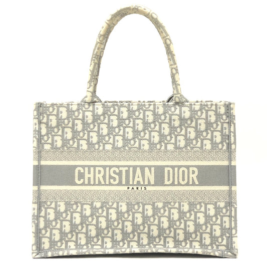 Dior ブックトート ミディアム カバン ハンドバッグ オブリーク エンブロイダリー トートバッグ キャンバス レディース グレー