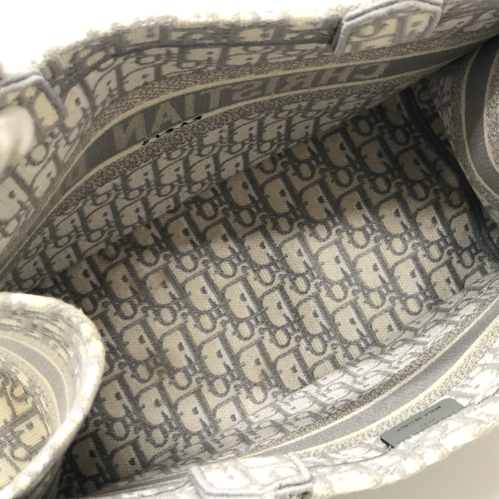 Dior ブックトート ミディアム カバン ハンドバッグ オブリーク エンブロイダリー トートバッグ キャンバス レディース グレー