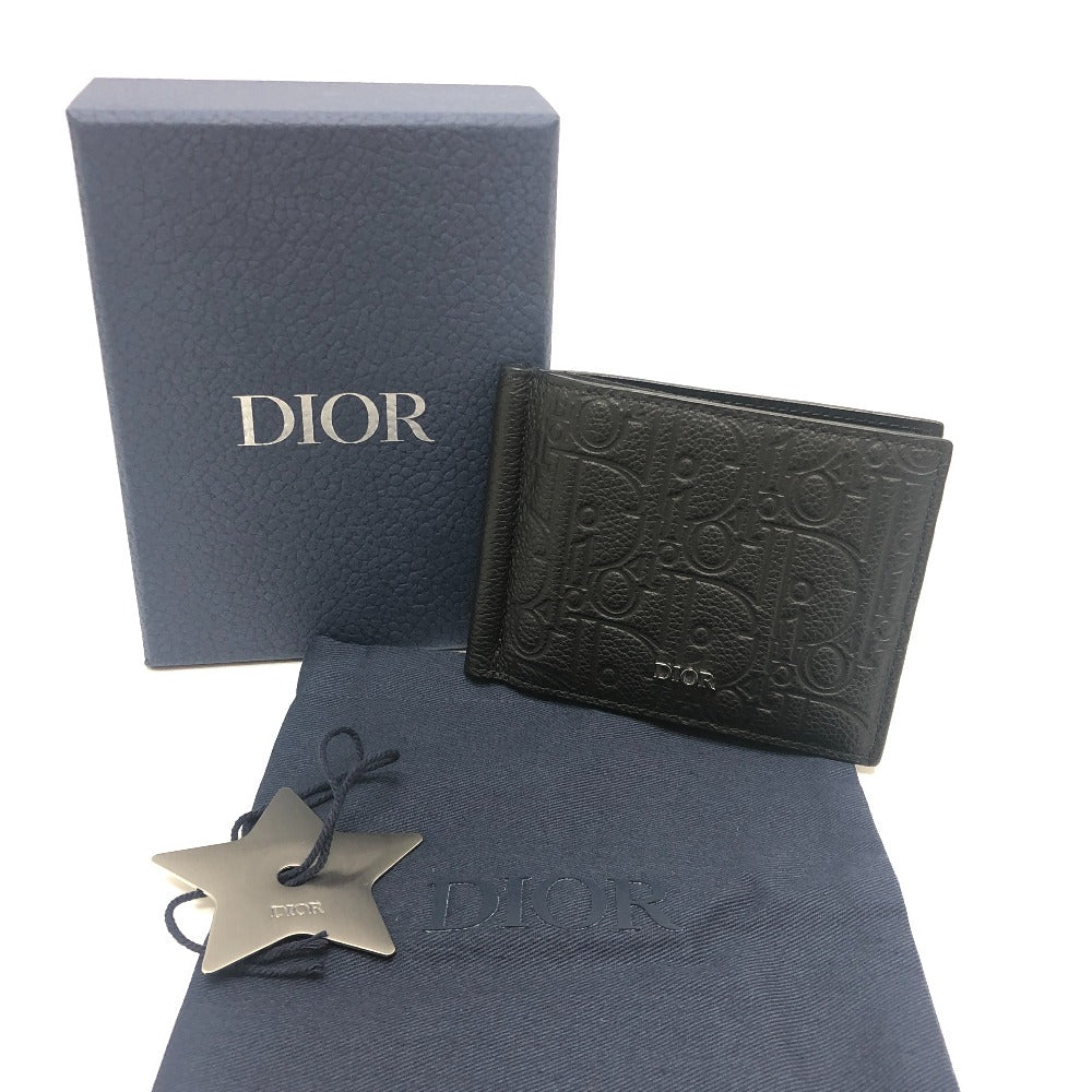 Dior 2ESBH069FLG_H00N Gravity Money Clip Wallet Bi-fold Wallet Leather Men's Black