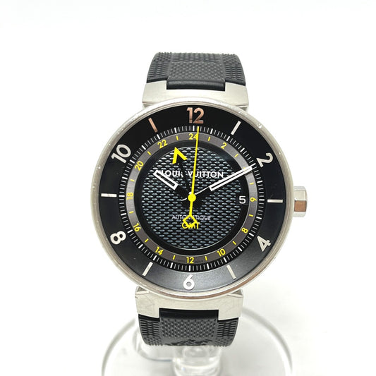 LOUIS VUITTON Q8D30 タンブール ムーン GMT 自動巻き 腕時計 SS メンズ シルバー