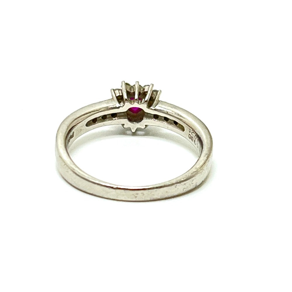 Jewelry Pt900 R0.30ct D0.24ct Ruby Heart Diamond Accessory Ring Pt900 Women's Silver