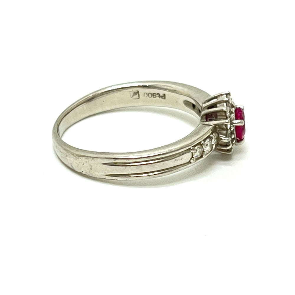 Jewelry Pt900 R0.30ct D0.24ct Ruby Heart Diamond Accessory Ring Pt900 Women's Silver