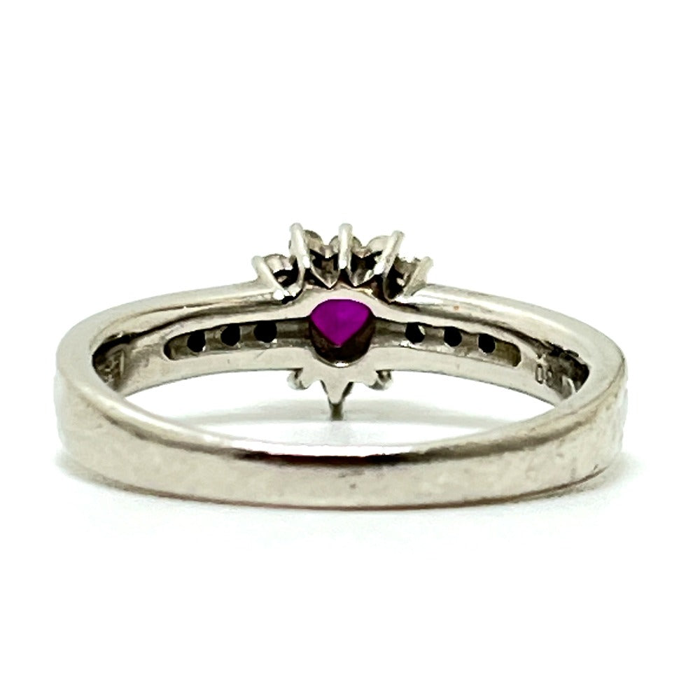 Jewelry Pt900 R0.30ct D0.24ct Ruby Heart Diamond Accessory Ring Pt900 Women's Silver