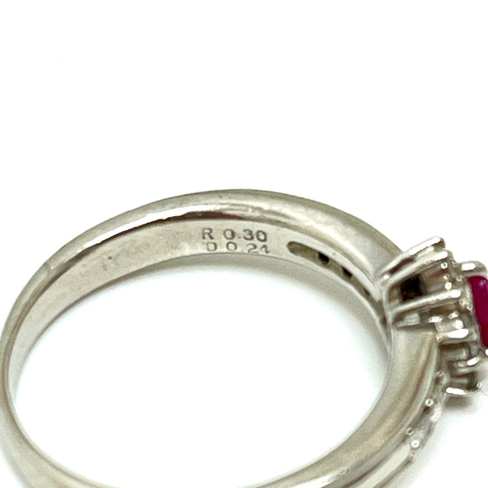 Jewelry Pt900 R0.30ct D0.24ct Ruby Heart Diamond Accessory Ring Pt900 Women's Silver