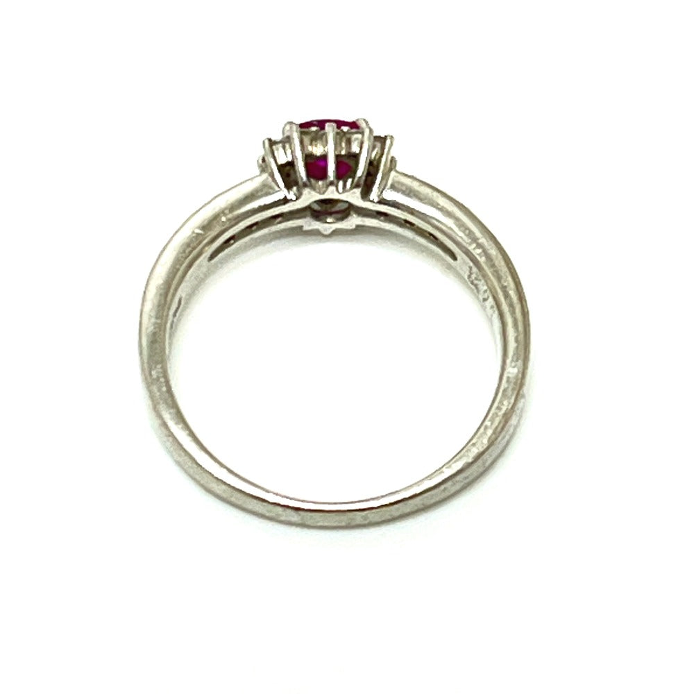 Jewelry Pt900 R0.30ct D0.24ct Ruby Heart Diamond Accessory Ring Pt900 Women's Silver