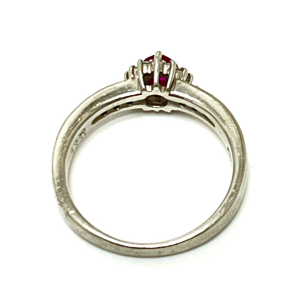 Jewelry Pt900 R0.30ct D0.24ct Ruby Heart Diamond Accessory Ring Pt900 Women's Silver