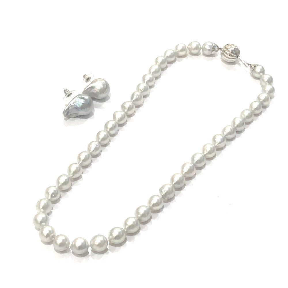 jewelry K18 Gold Setting Baroque Pearl Necklace 9mm-0.4" SV925 Pierce Set Necklace Pearl / K18 Silver Used