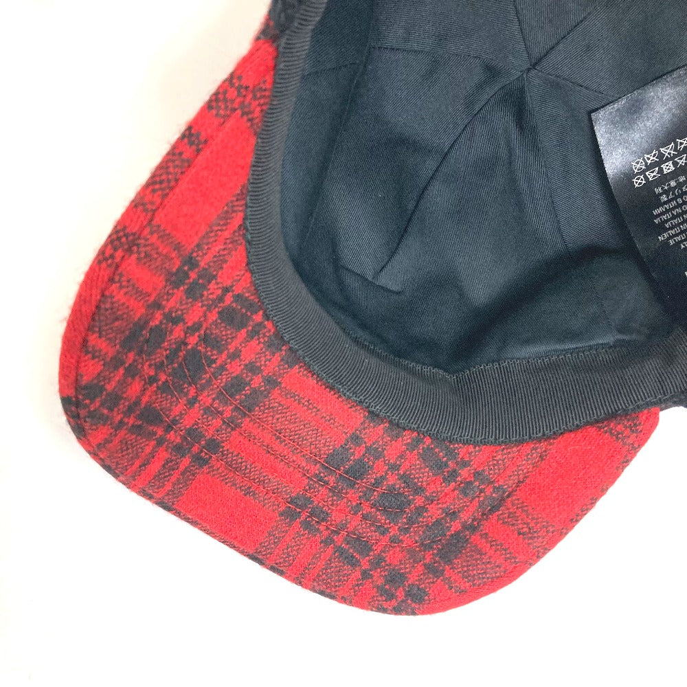 GUCCI 439029 ニット帽 帽子 チェック ポンポンつき キャップ コットン レディース レッド
