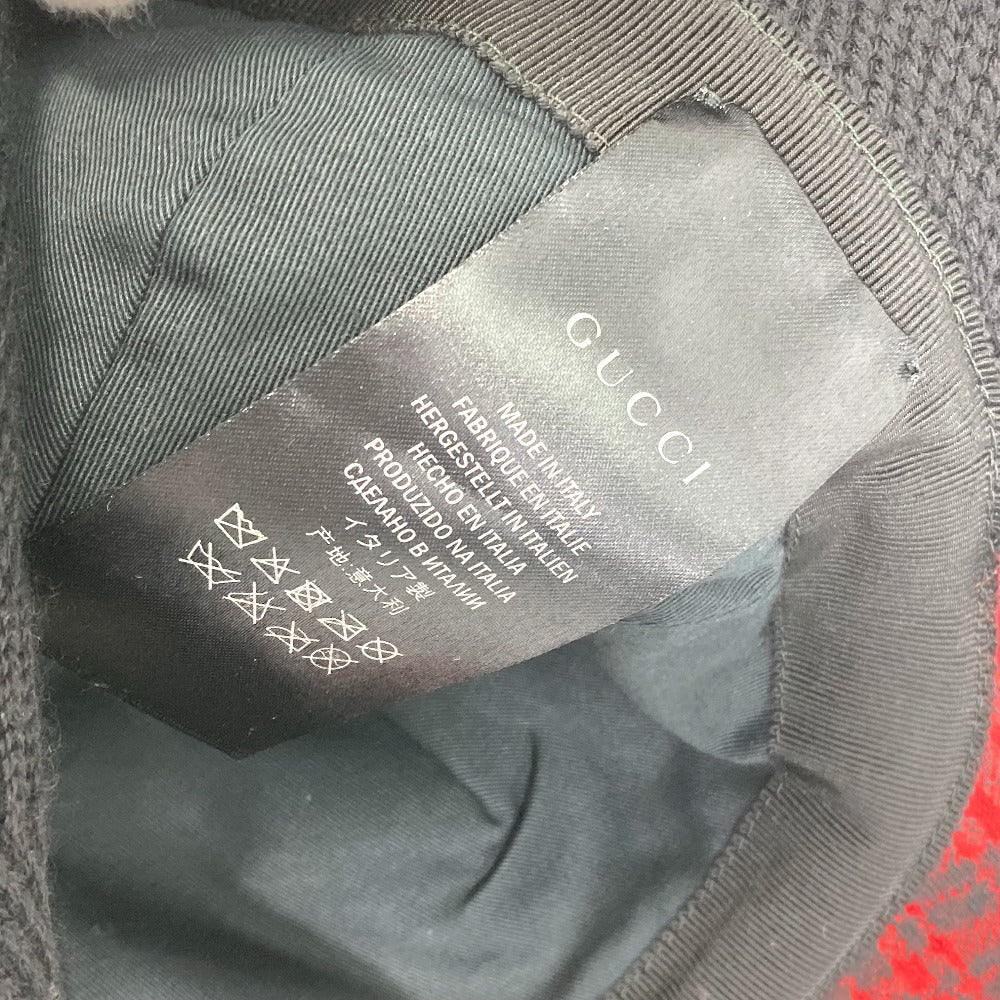 GUCCI 439029 ニット帽 帽子 チェック ポンポンつき キャップ コットン レディース レッド
