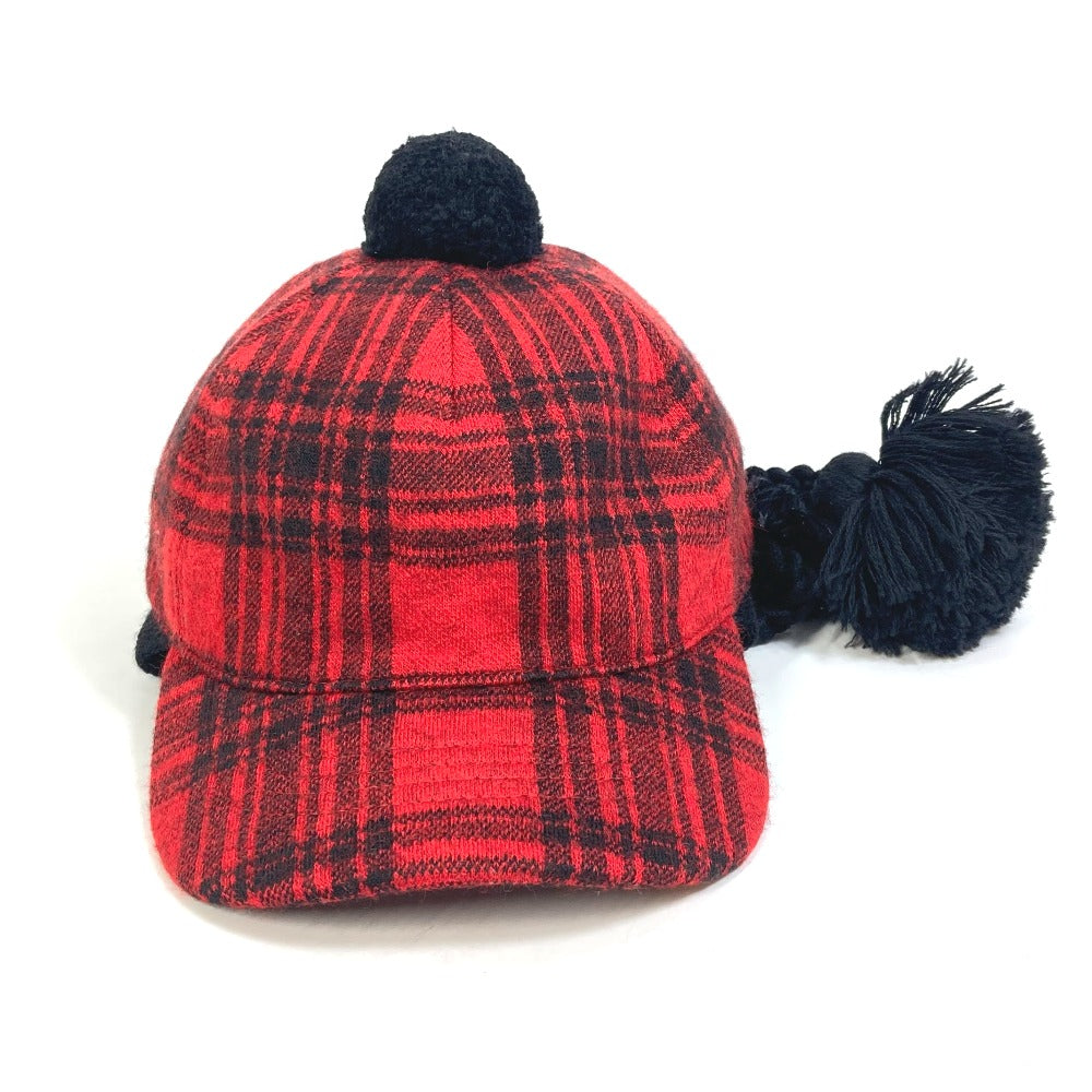 GUCCI 439029 ニット帽 帽子 チェック ポンポンつき キャップ コットン レディース レッド