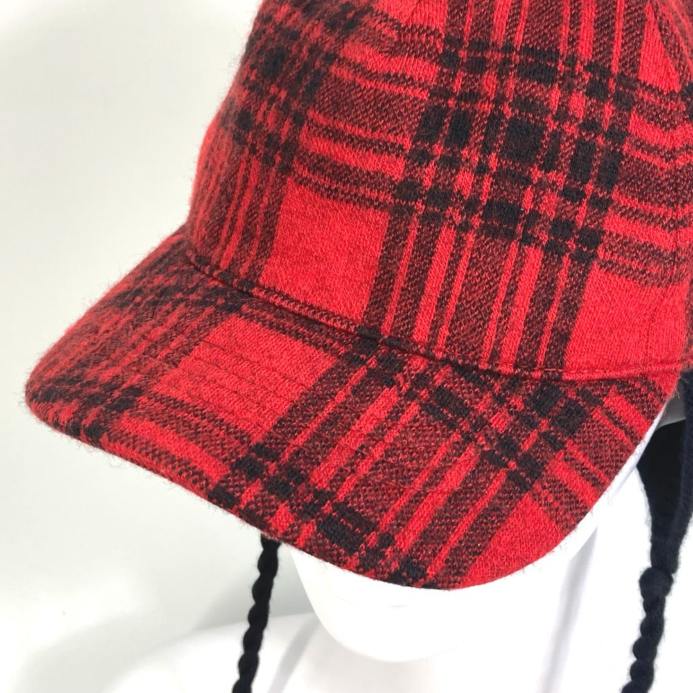 GUCCI 439029 ニット帽 帽子 チェック ポンポンつき キャップ コットン レディース レッド