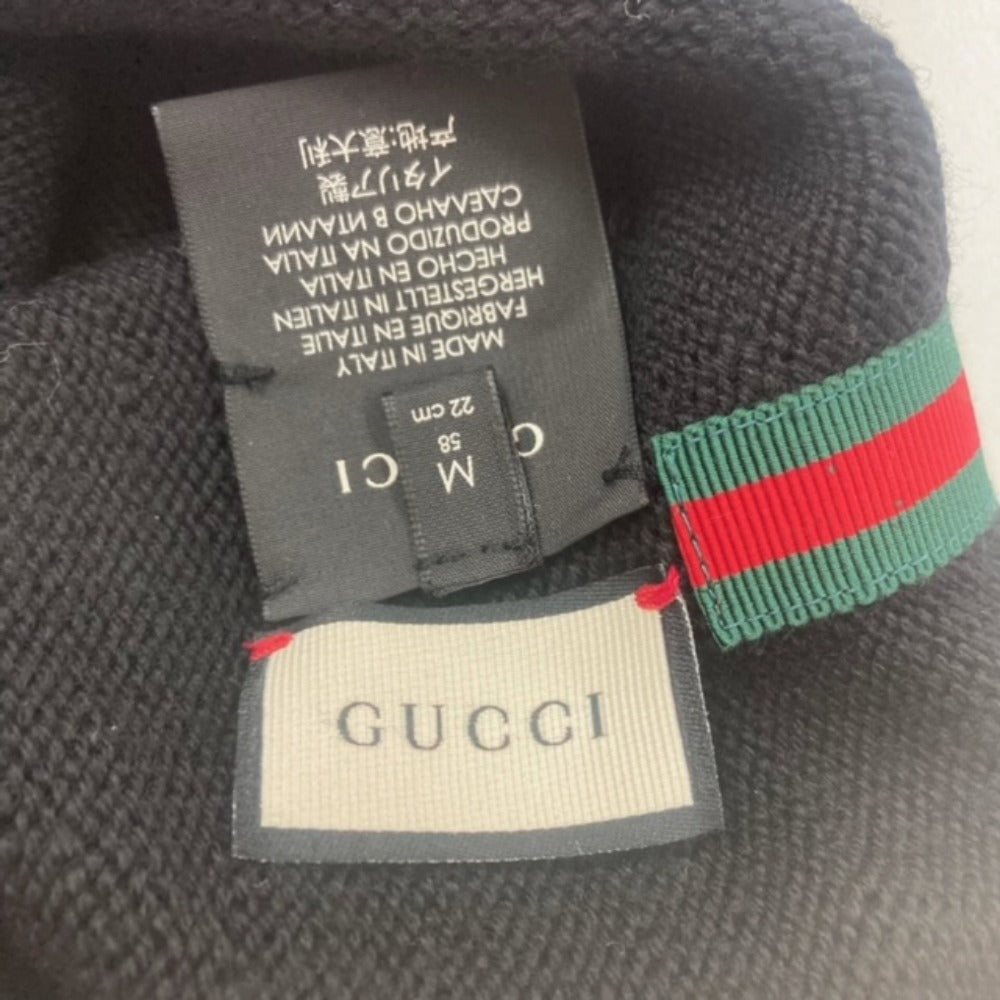 GUCCI シェリーライン ビーニー ニットキャップ 帽子 ニット帽 ウール メンズ ブラック