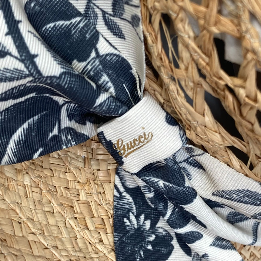 GUCCI 408789 ハット帽 帽子 バケットハット ボブハット ハーバリウム リボン フローラ ストローハット ハット ラフィア レディース ベージュ - brandshop-reference