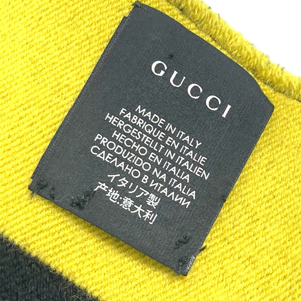 GUCCI フリンジ スカーフ バイカラー ストライプ マフラー ウール メンズ ブラック×イエロー