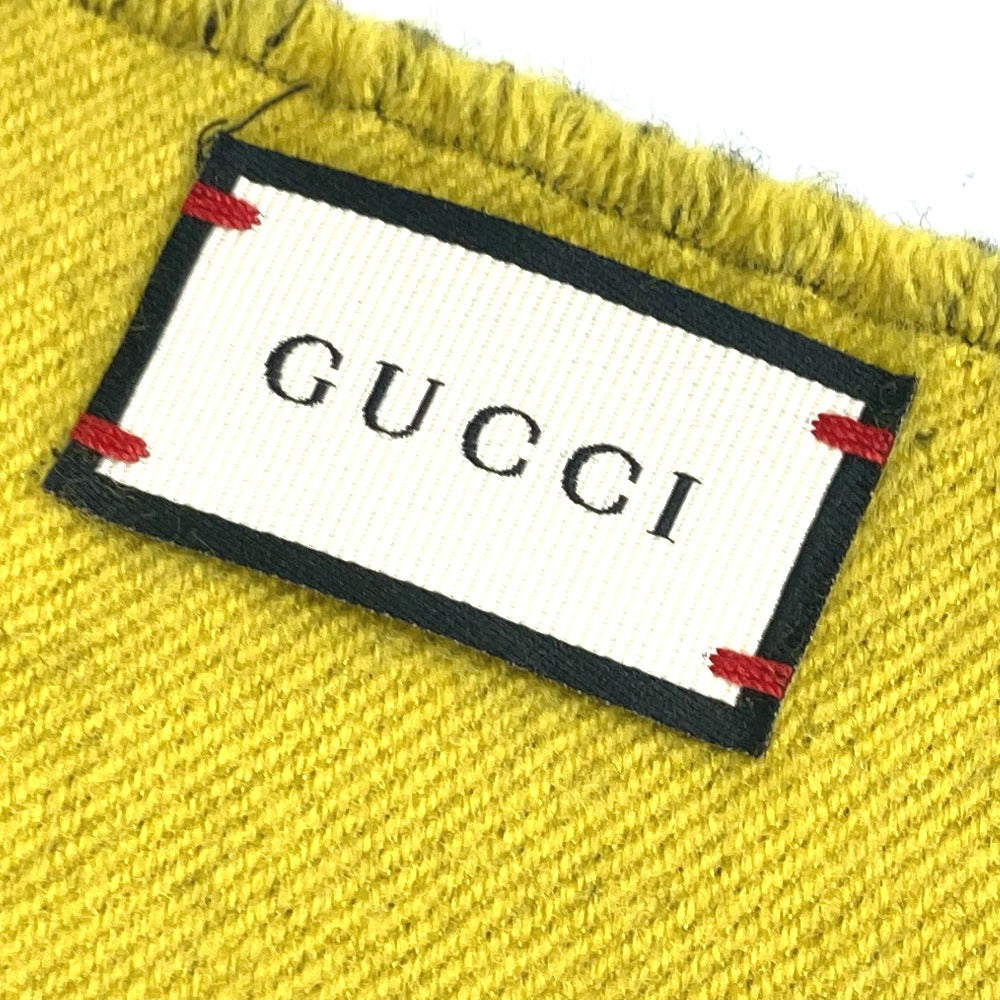 GUCCI フリンジ スカーフ バイカラー ストライプ マフラー ウール メンズ ブラック×イエロー