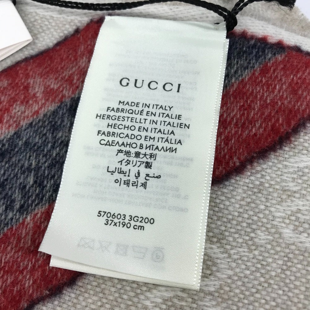 GUCCI 570603 GG Sherry Line Fringe Scarf, Wool, Men's, Beige