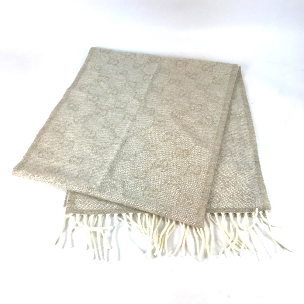 GUCCI 570603 GG Sherry Line Fringe Scarf, Wool, Men's, Beige