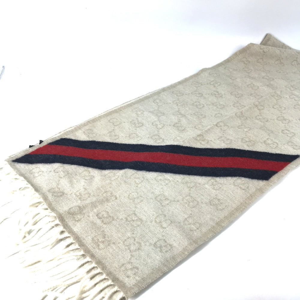 GUCCI 570603 GG Sherry Line Fringe Scarf, Wool, Men's, Beige