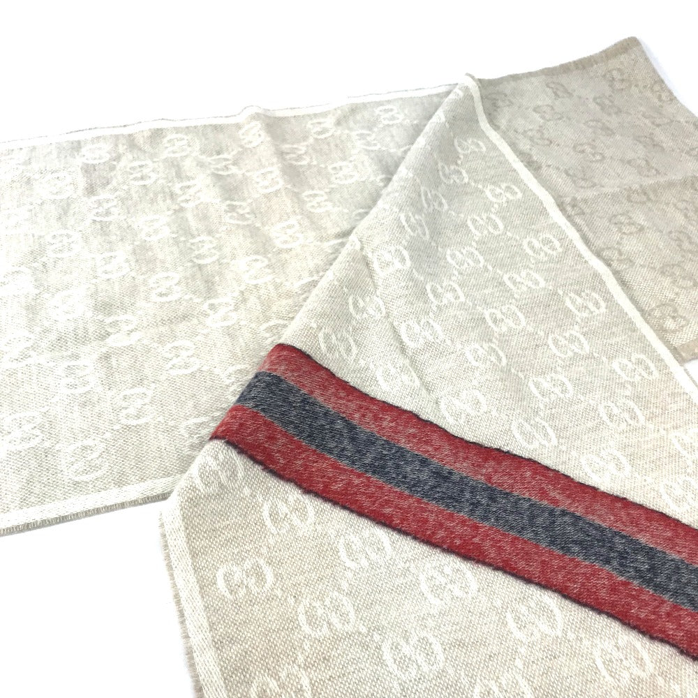 GUCCI 570603 GG Sherry Line Fringe Scarf, Wool, Men's, Beige