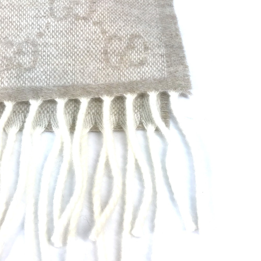 GUCCI 570603 GG Sherry Line Fringe Scarf, Wool, Men's, Beige