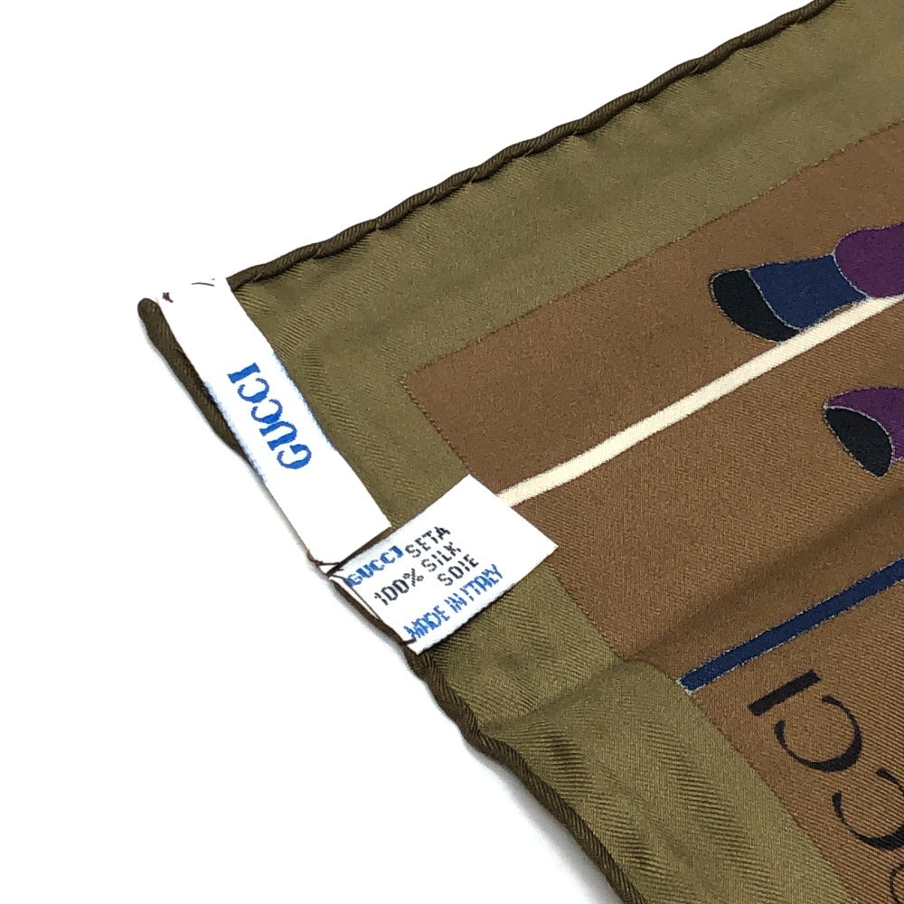 GUCCI オールドグッチ ジョッキーモチーフ ファッション小物 ヴィンテージ ポロ スカーフ シルク レディース ブラウン