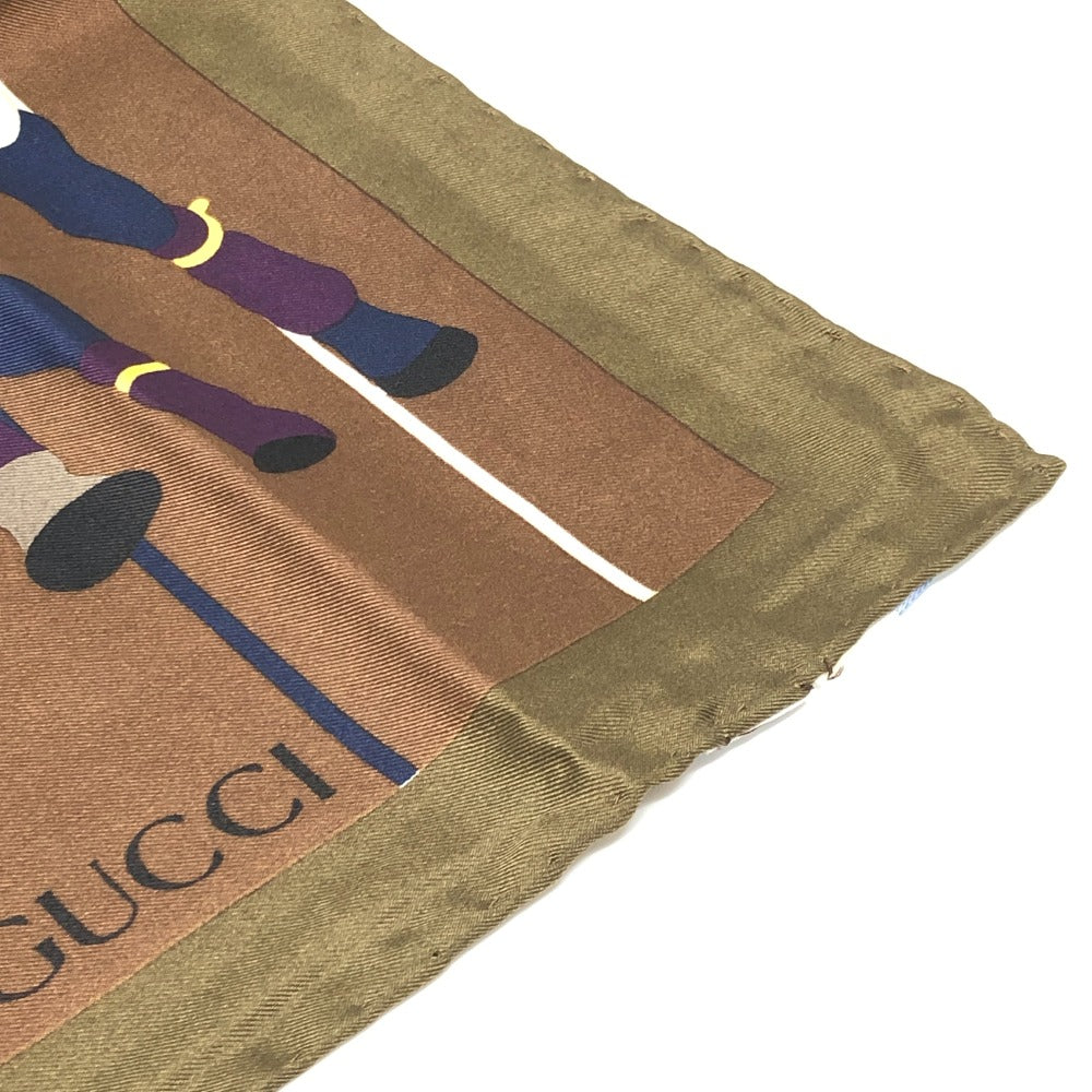 GUCCI オールドグッチ ジョッキーモチーフ ファッション小物 ヴィンテージ ポロ スカーフ シルク レディース ブラウン