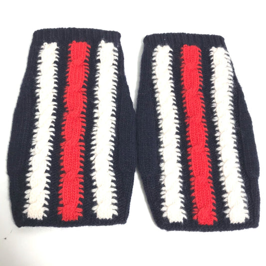 GUCCI 521149 Fingerless Striped Wool Gloves, Women's, Navy