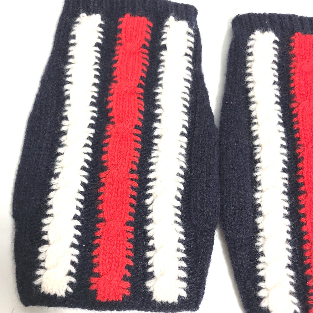 GUCCI 521149 Fingerless Striped Wool Gloves, Women's, Navy