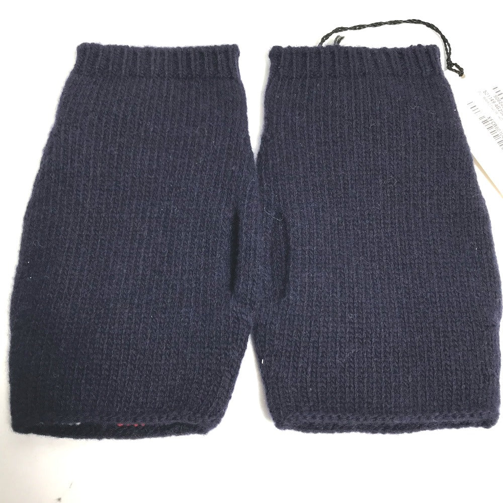 GUCCI 521149 Fingerless Striped Wool Gloves, Women's, Navy
