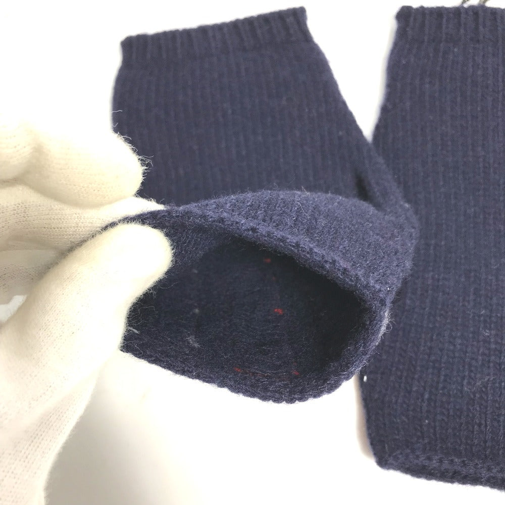 GUCCI 521149 Fingerless Striped Wool Gloves, Women's, Navy
