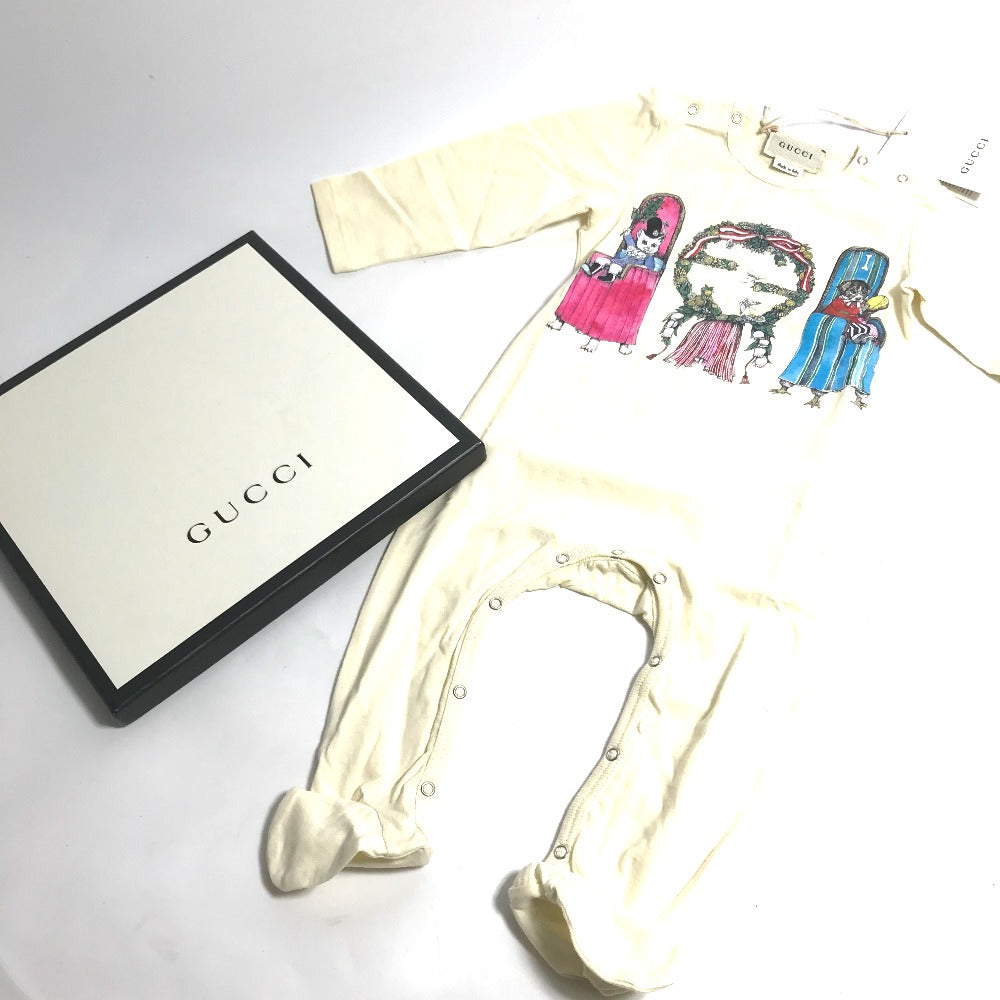 GUCCI 596315 Yuko Higuchi Collaboration Cat Romper Top Baby Long Sleeve Jumpsuit Cotton Kids White