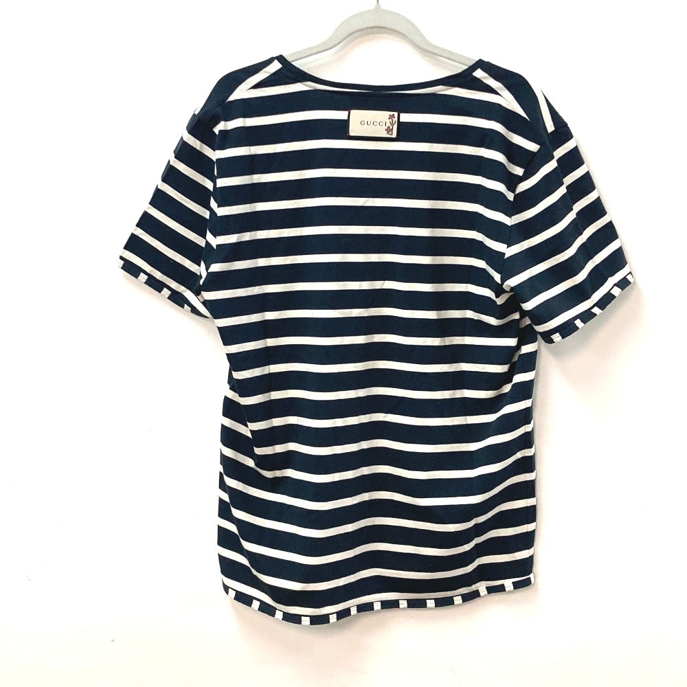 GUCCI 574931 Striped Top, Short Sleeve Cotton T-Shirt, Men's, Navy