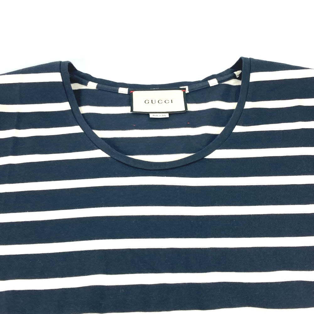 GUCCI 574931 Striped Top, Short Sleeve Cotton T-Shirt, Men's, Navy