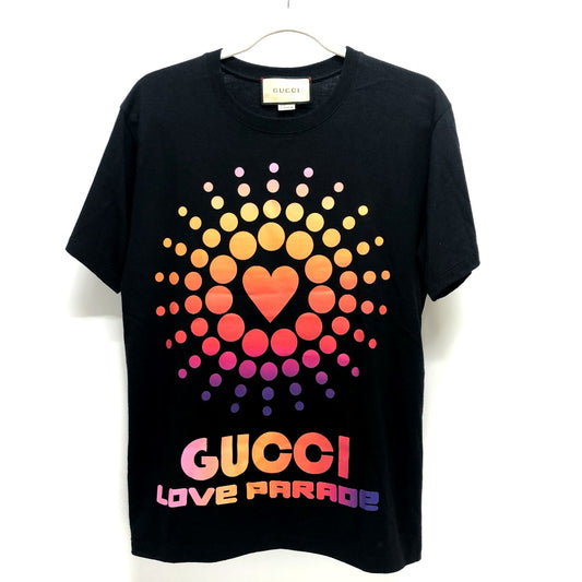 GUCCI ハート ドット アパレル トップス 半袖 Tシャツ フロントプリント ラブパレード 半袖Ｔシャツ コットン メンズ ブラック