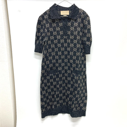 GUCCI 678437 ラメ GGジャガード ポロドレス ワンピース 洋服 ワンピース コットン レディース ブラック