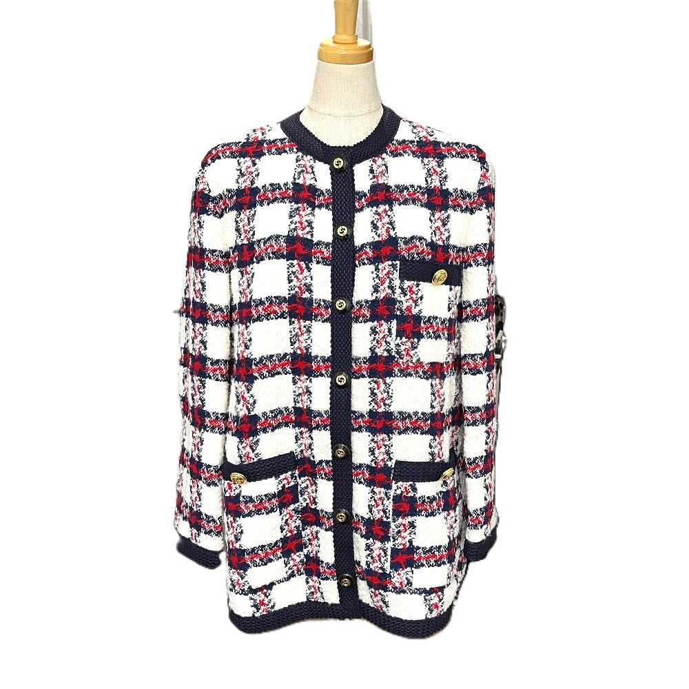 GUCCI 660820 GGボタン アパレル 服 ノーカラー アウター カーディガン ジャケット ツイード レディース マルチカラー