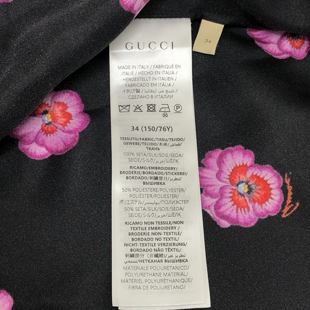 GUCCI 722304 リボン フラワーシャツ アパレル トップス スカーフ付き 肩パッド付き 長袖シャツ シルク レディース ブラック