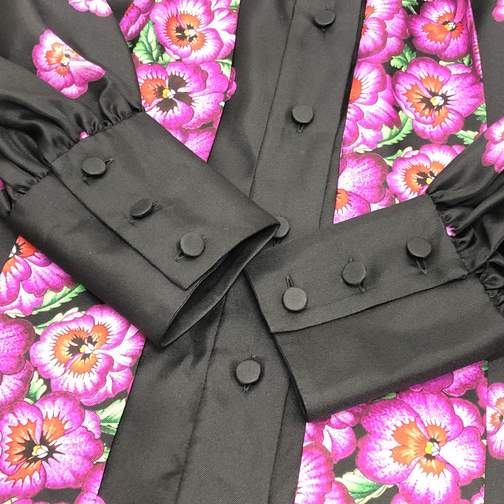 GUCCI 722304 リボン フラワーシャツ アパレル トップス スカーフ付き 肩パッド付き 長袖シャツ シルク レディース ブラック